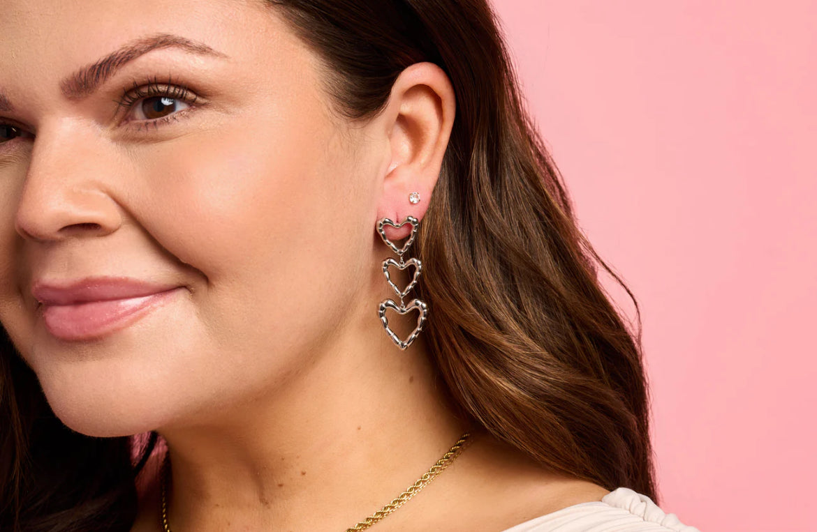 Silver Triple Heart Drop Earrings