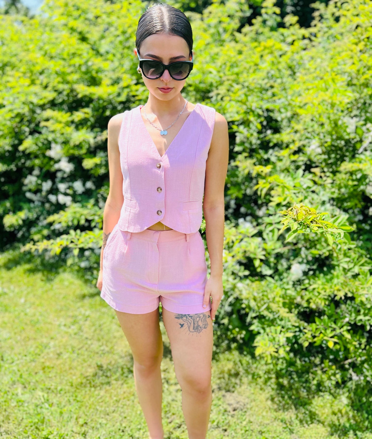 Lola Linen Vest And Shorts Set
