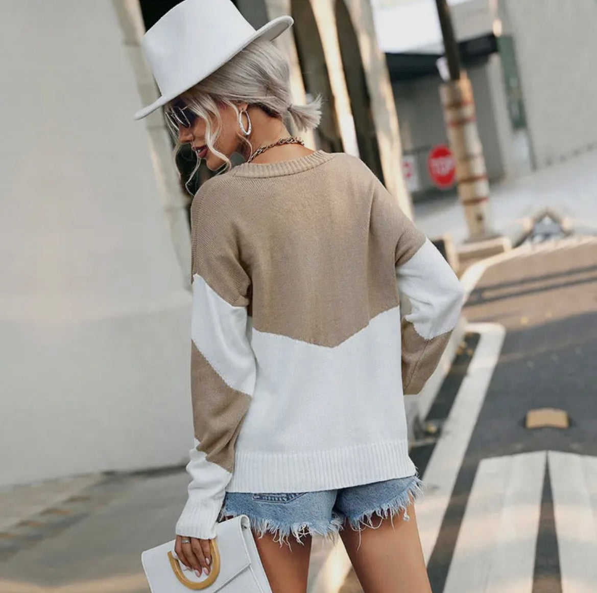 Khaki Patchwork Knit Sweater