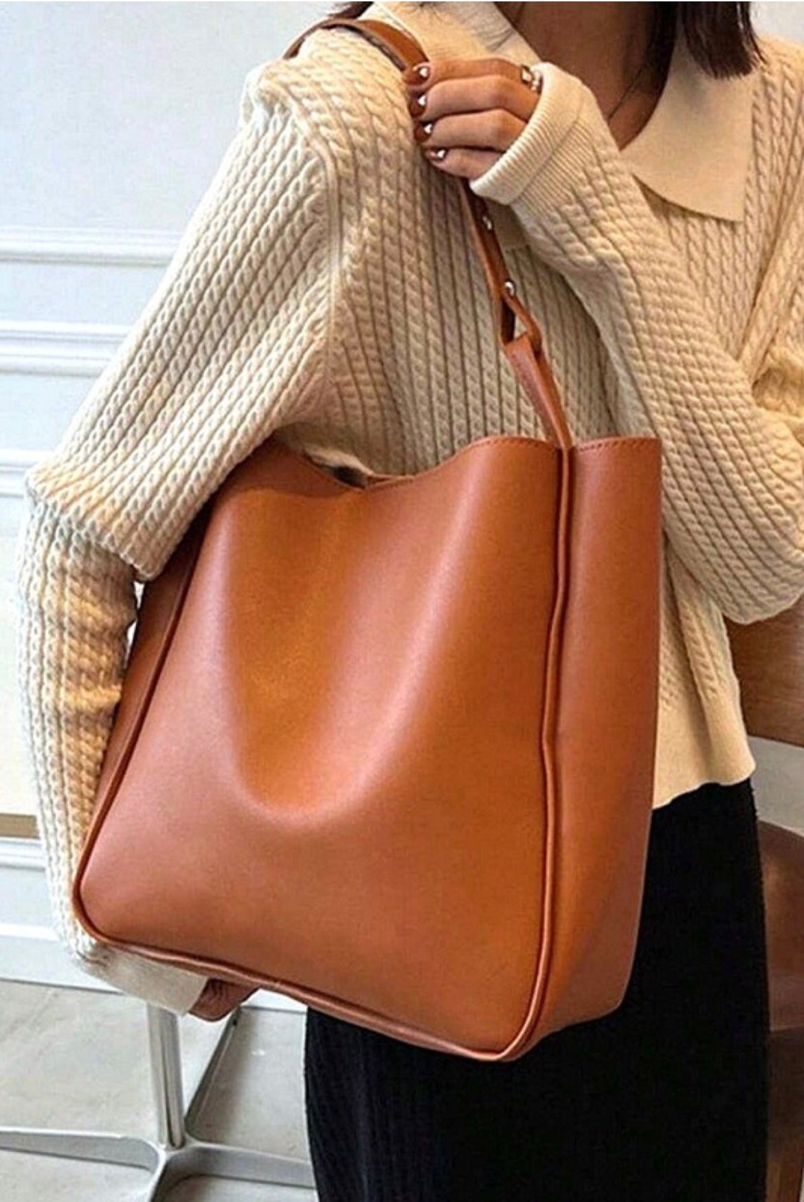 Camel Vegan Leather Pouch Bag
