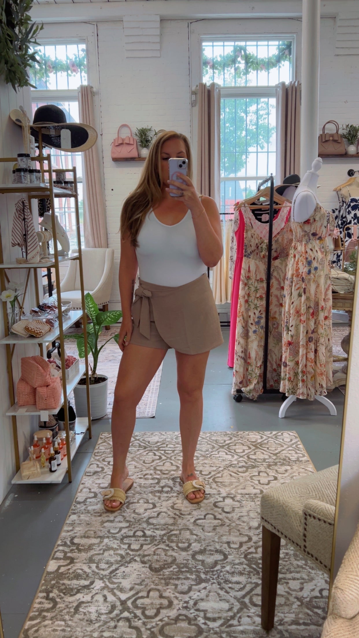 Sand Side Tie Linen Skort