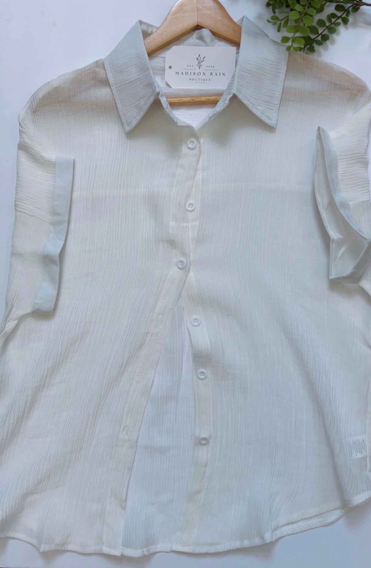 White Gauze Short Sleeve Button Down