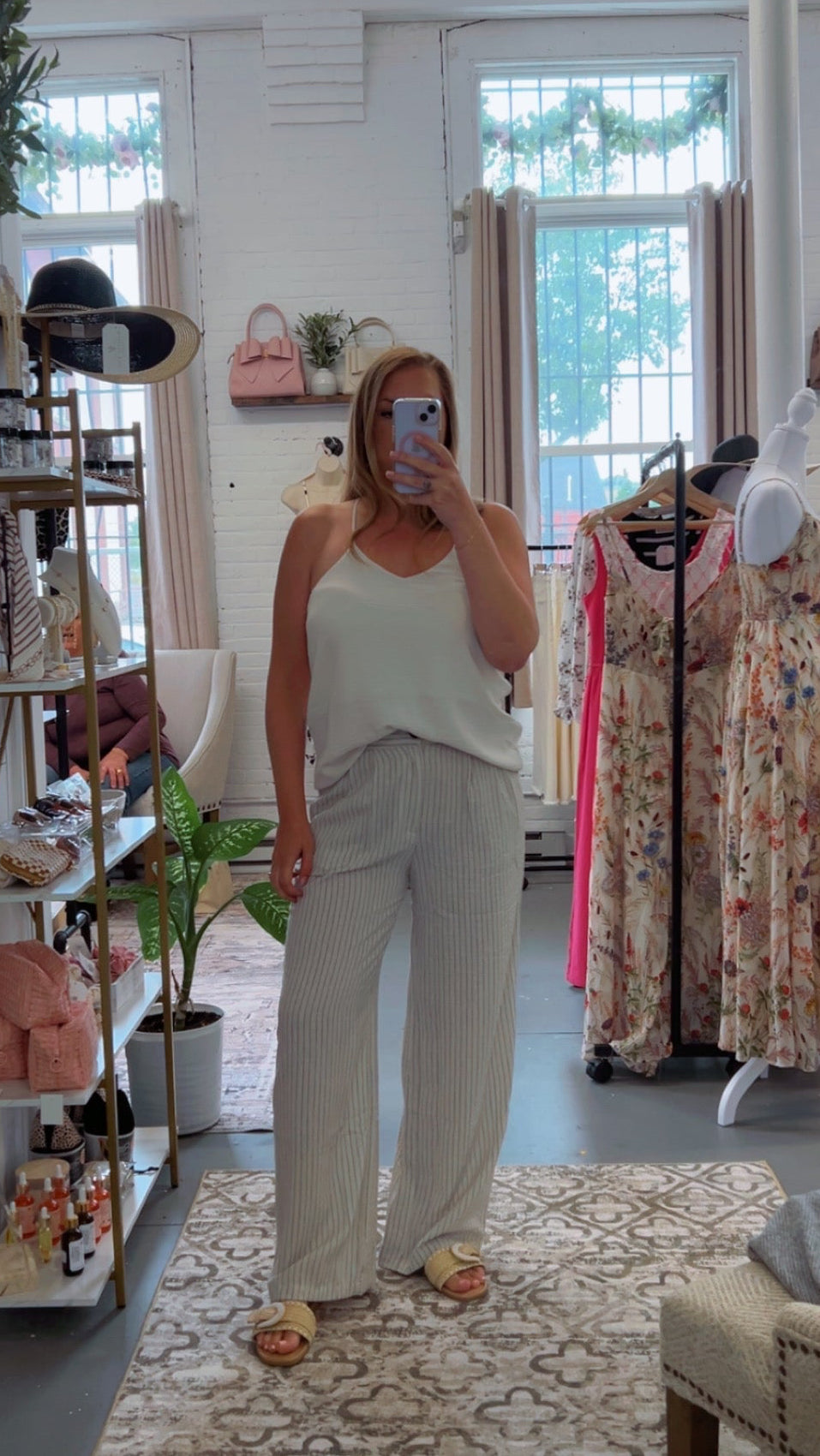 Natural Linen Striped Pants