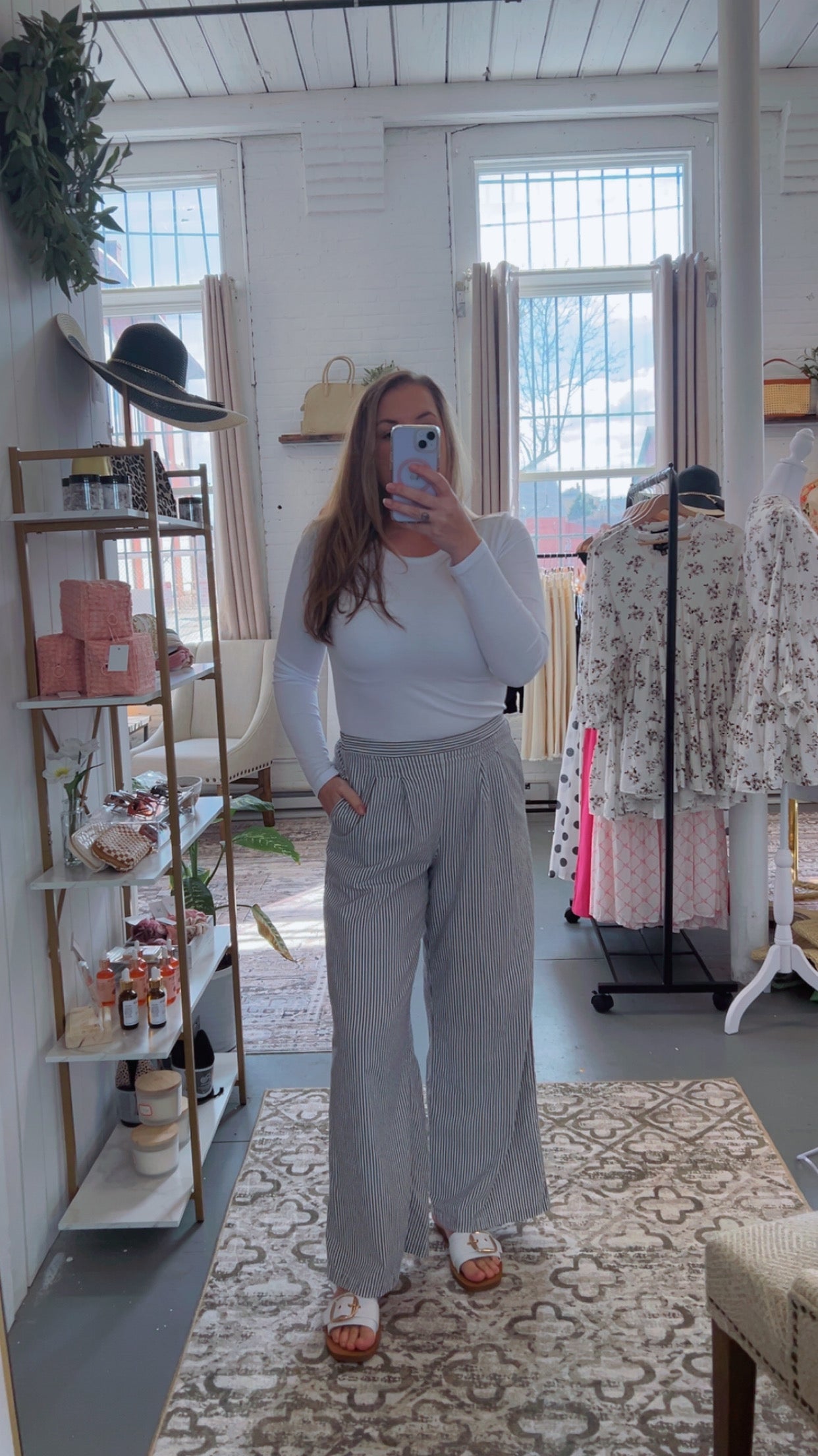 Striped High Waist Pleated Wide Leg Pant