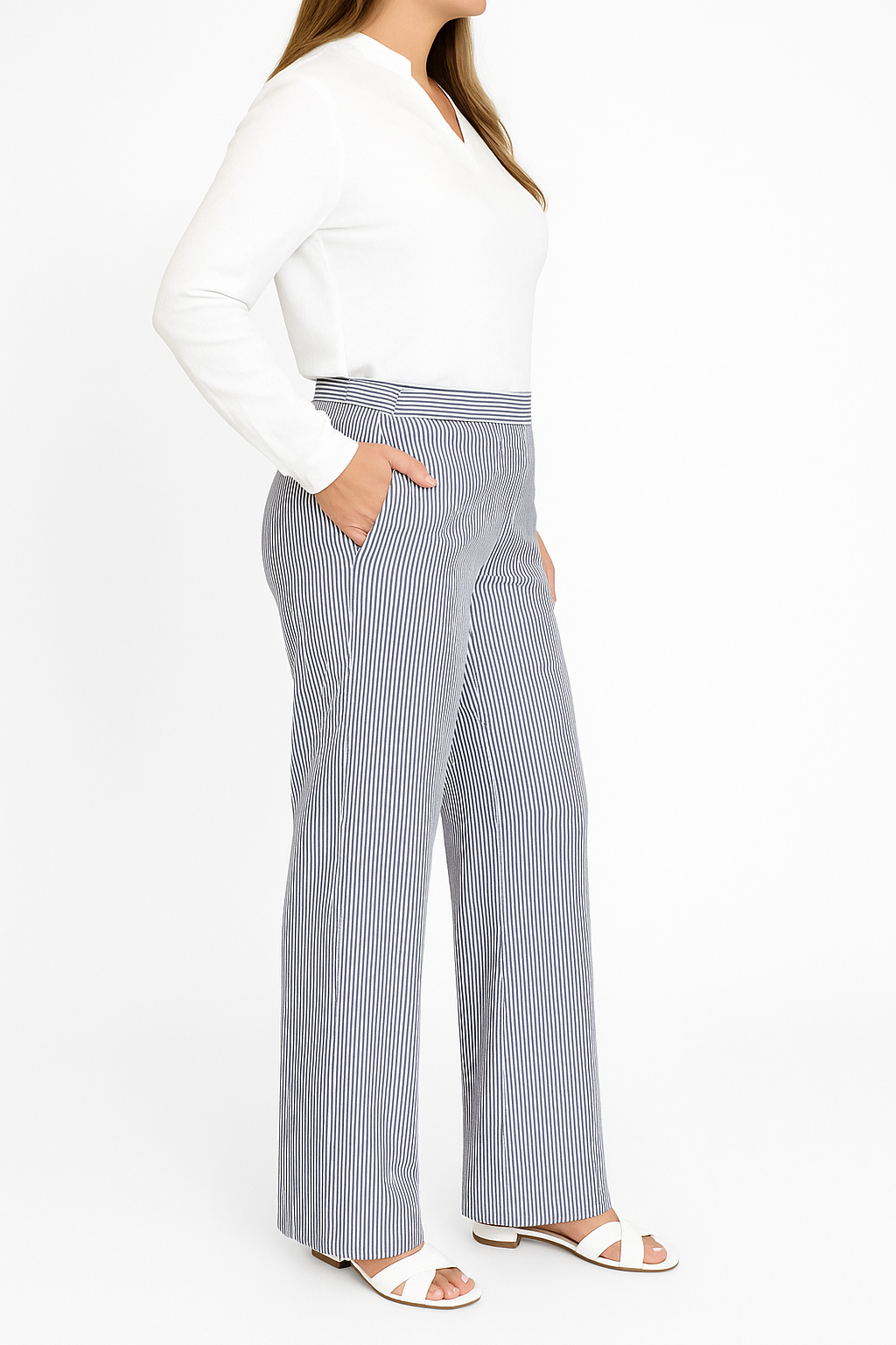 Sarah Striped High Waist Pleated Wide Leg Pant
