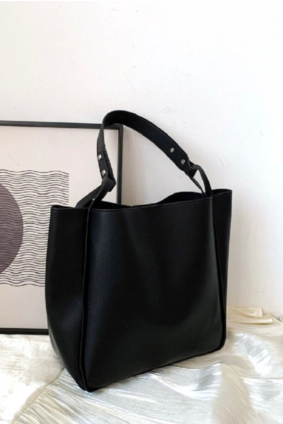 Black Vegan Leather Pouch Bag