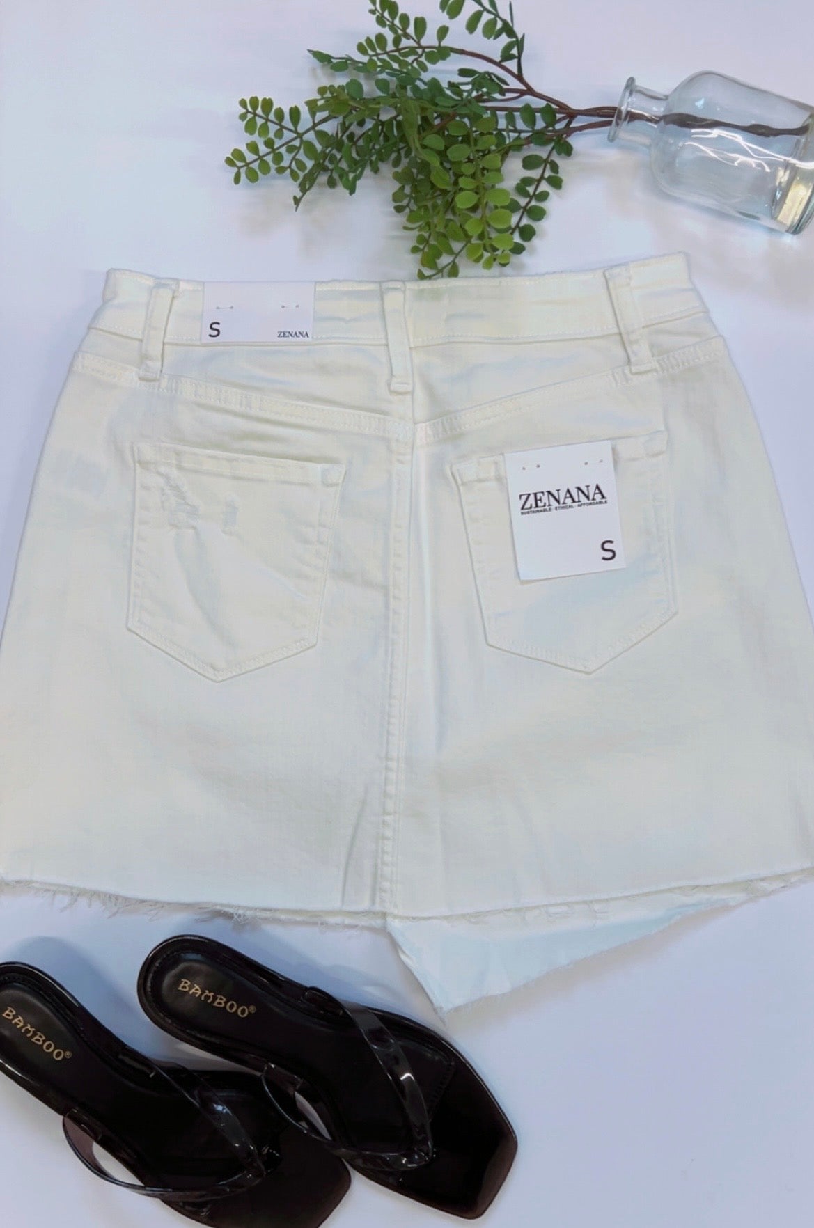White Asymmetric Hem Denim Skirt
