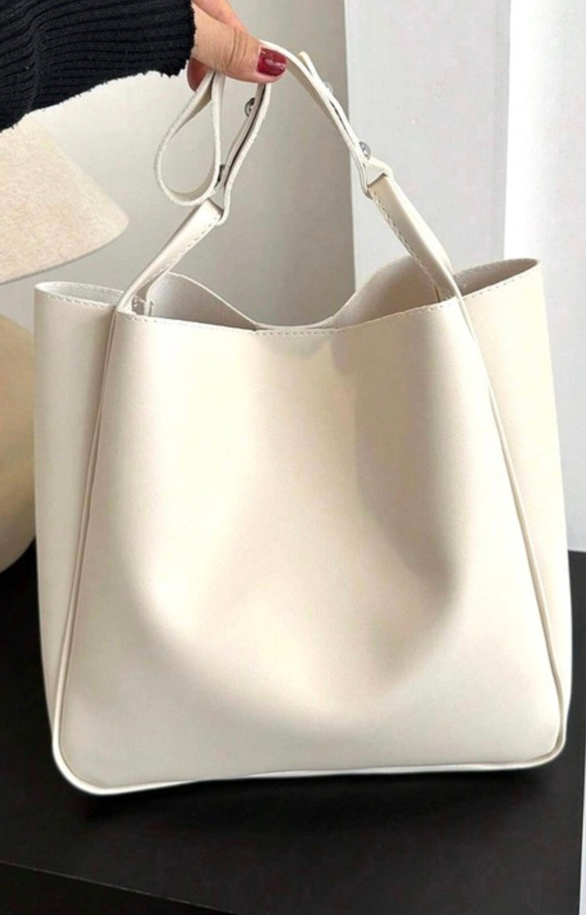 Neutral Vegan Leather Pouch Bag