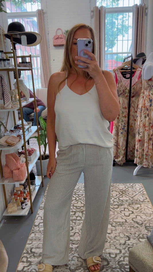 Natural Linen Striped Pants