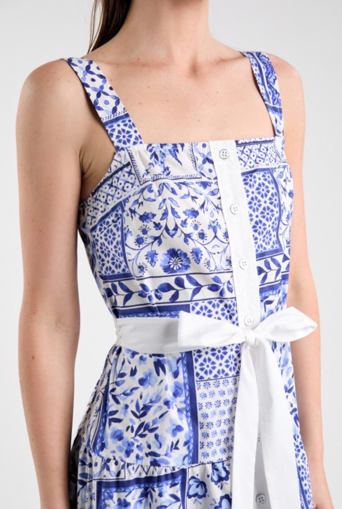 Blue Tile Print Resort Dress