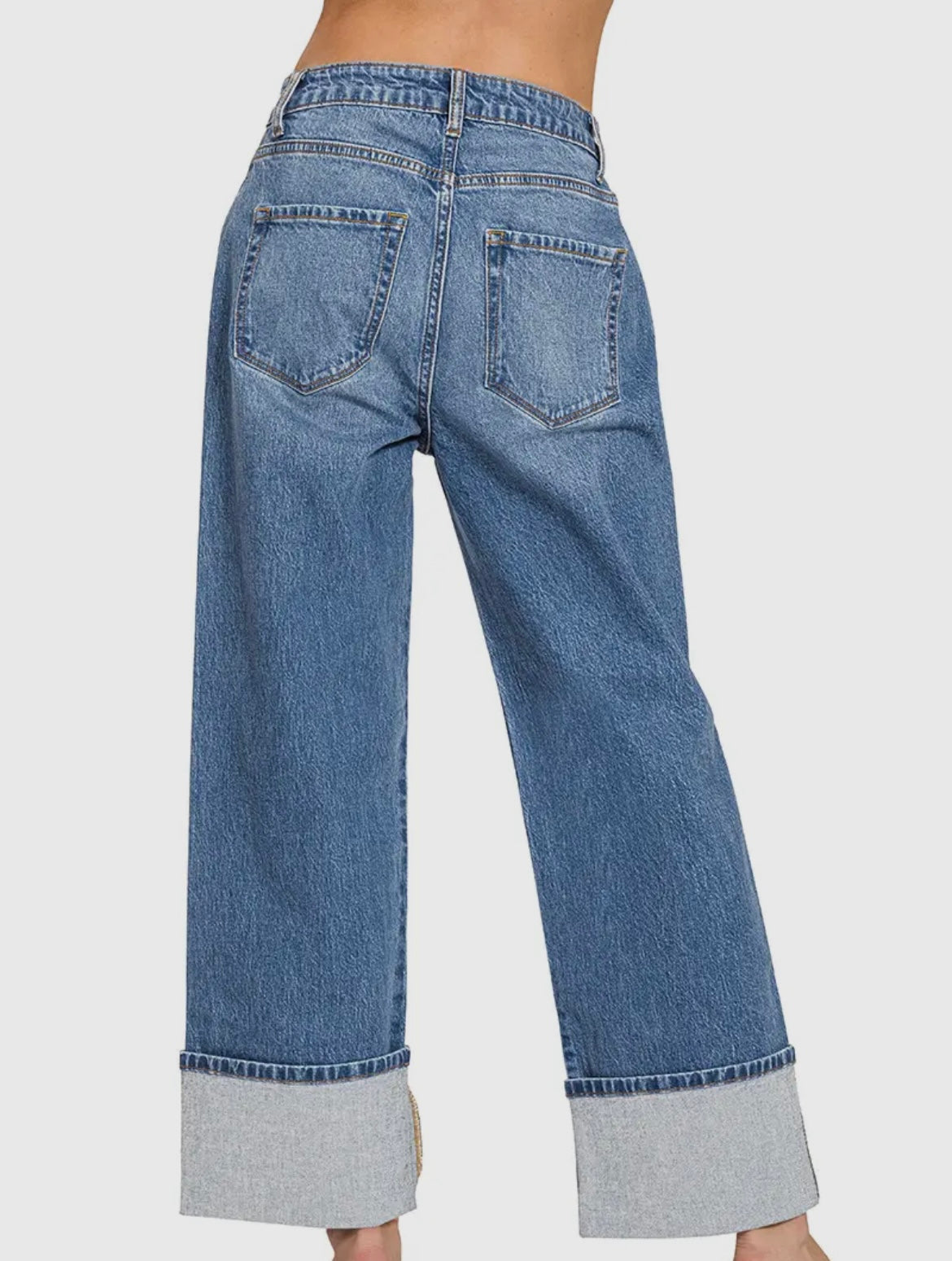 High Rise Cuffed Wide Leg Jeans