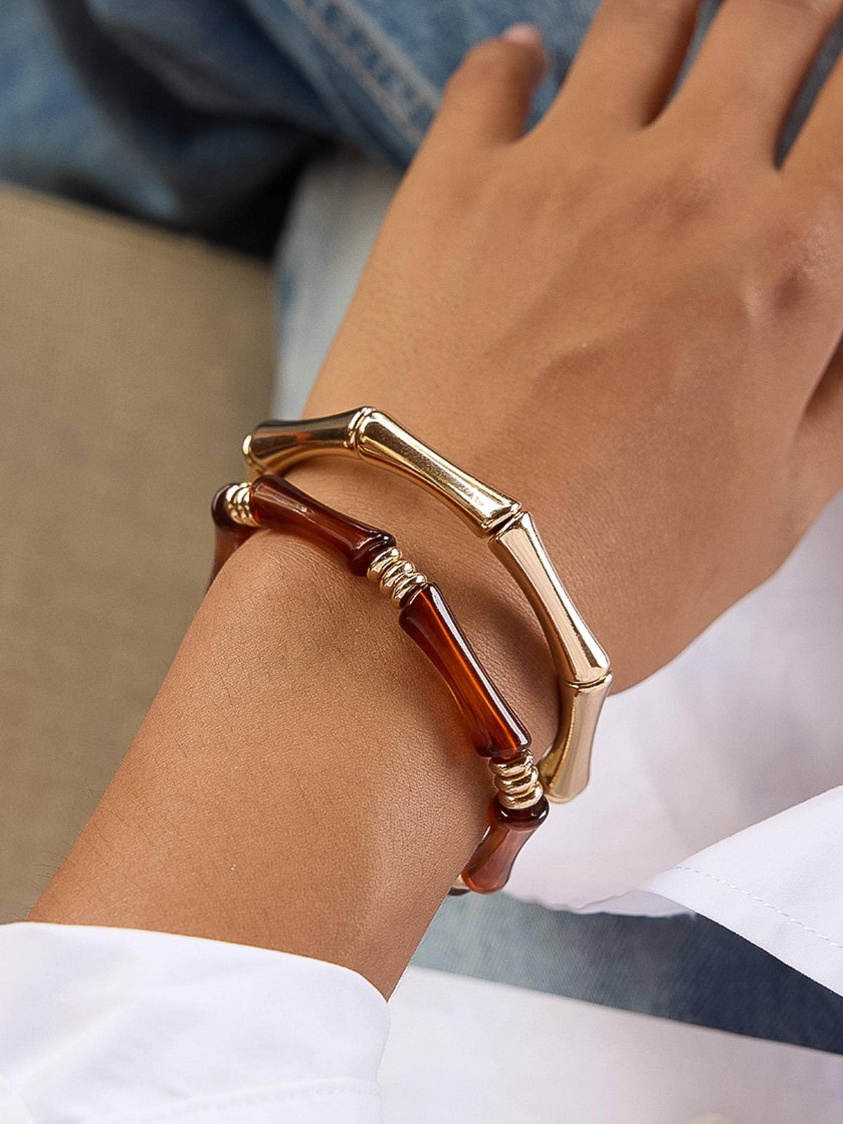 Brown Bamboo Resin Bangle Set