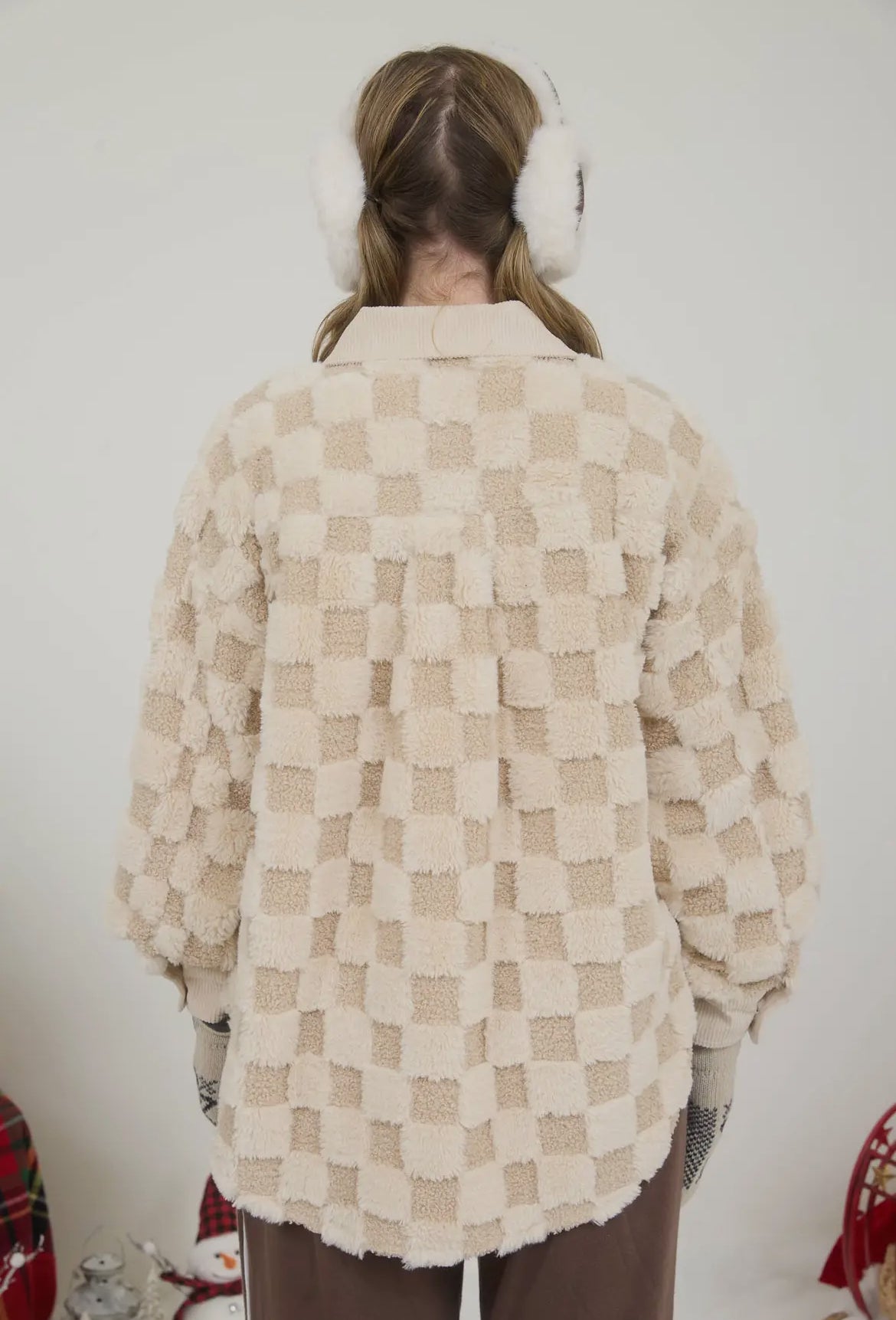 Checkered Faux Shearling Shacket