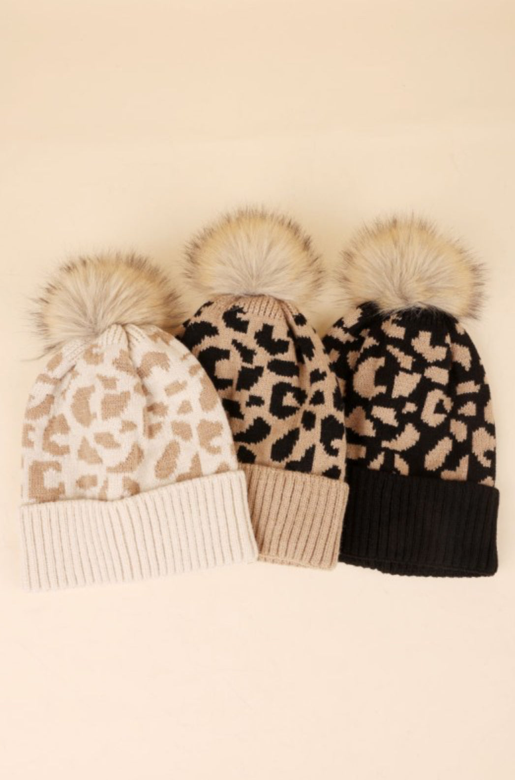 Leopard Knit Pom Beanie