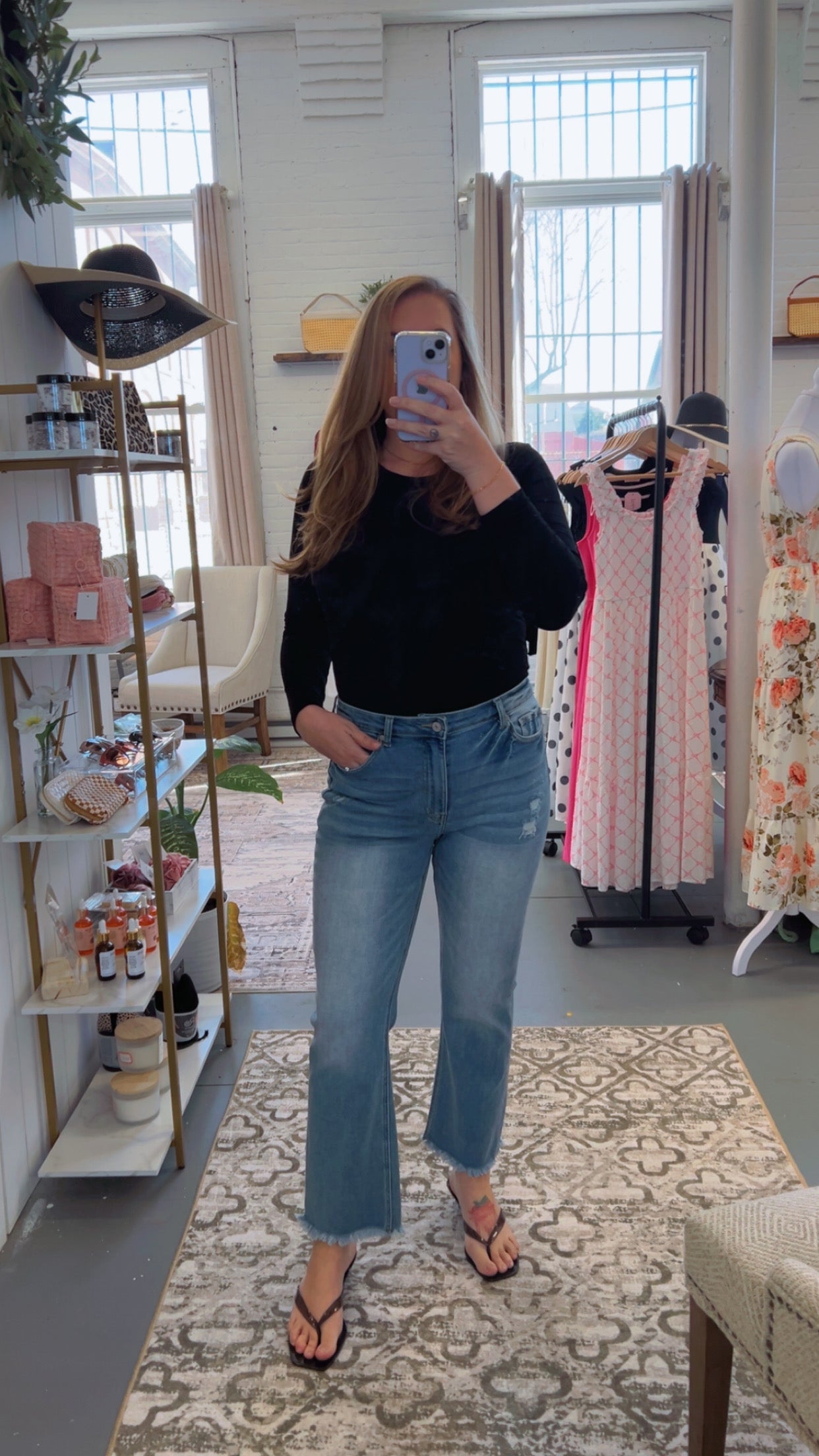 Straight High Rise Raw Hem Cropped Jeans