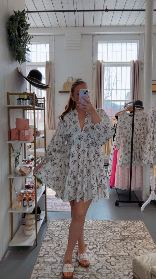 Cream Floral Woven Mini Dress