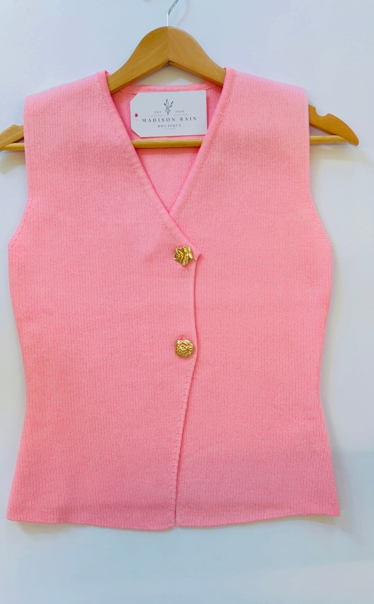 Pink Gold Button Sweater Vest Top