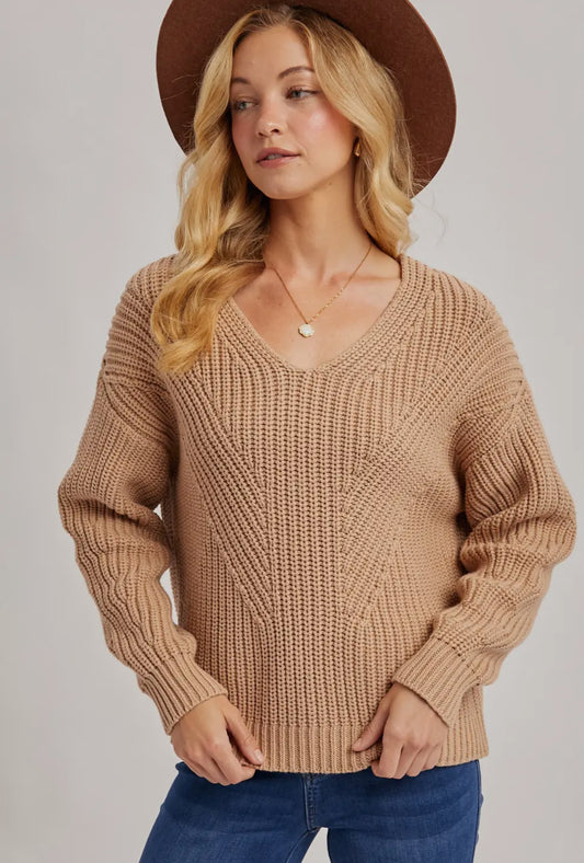 Latte V-Neck Knit Sweater