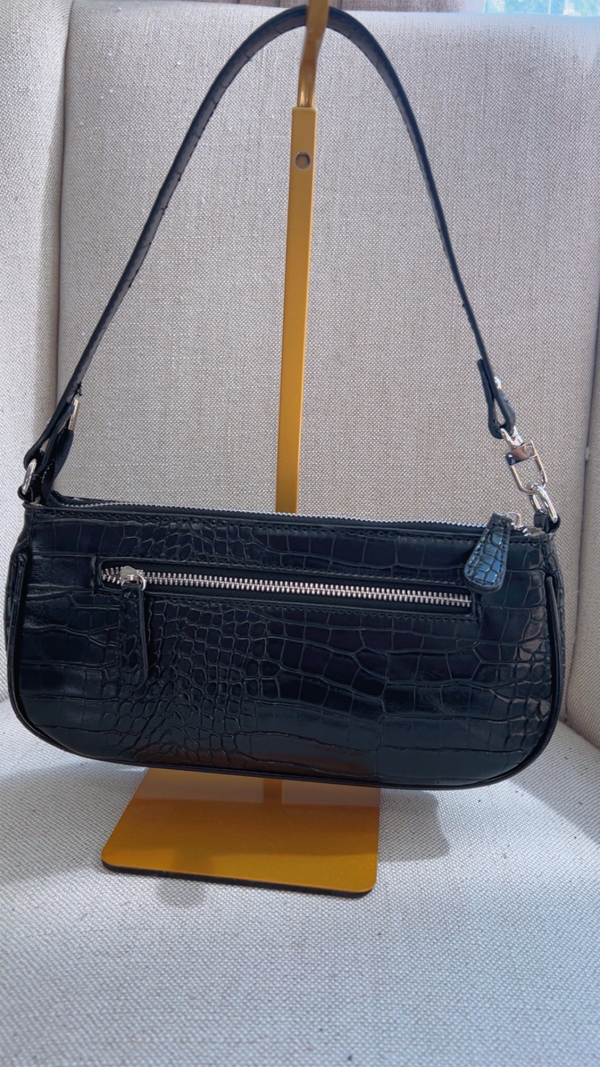 Black Alligator Vegan Leather Baguette