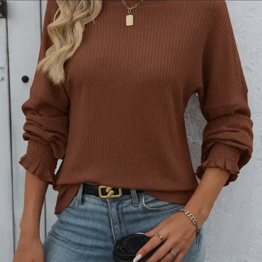 Caramel Relaxed Silhouette Ribbed Sweater