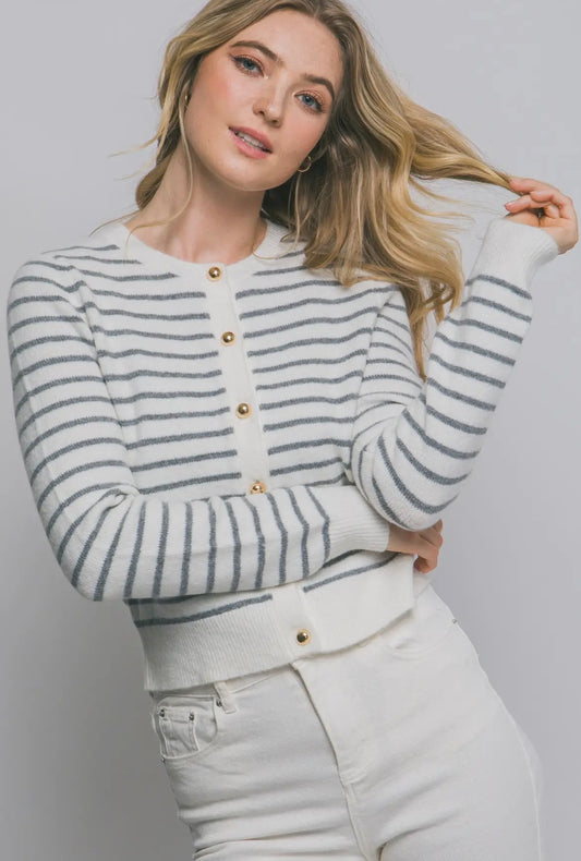 Striped Gold Button Cardigan