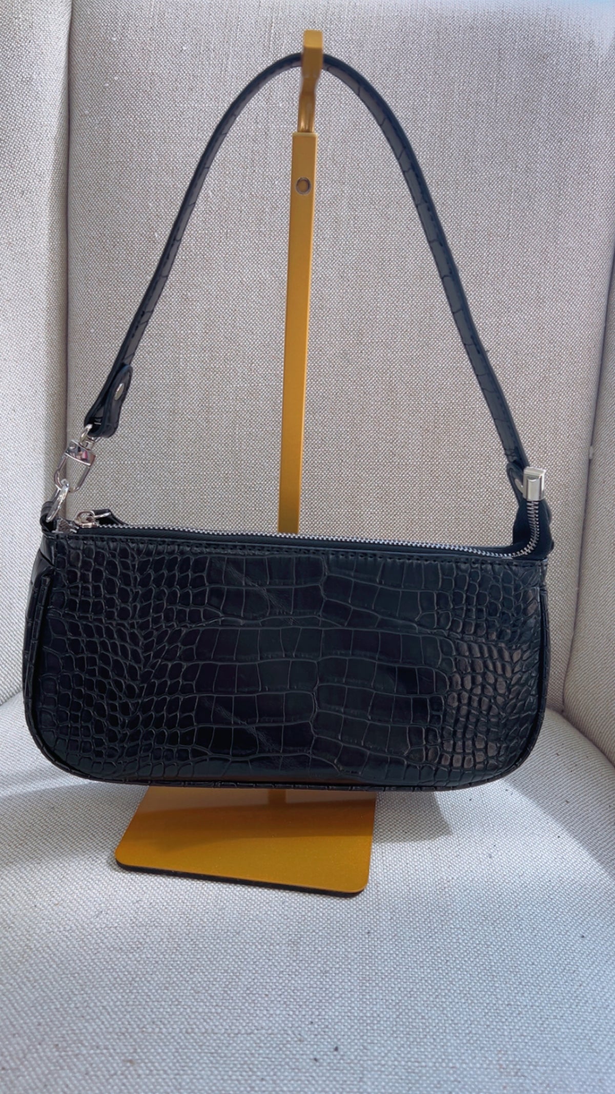 Black Alligator Vegan Leather Baguette