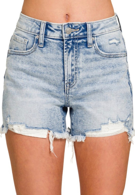 Light Distressed Hem Shorts