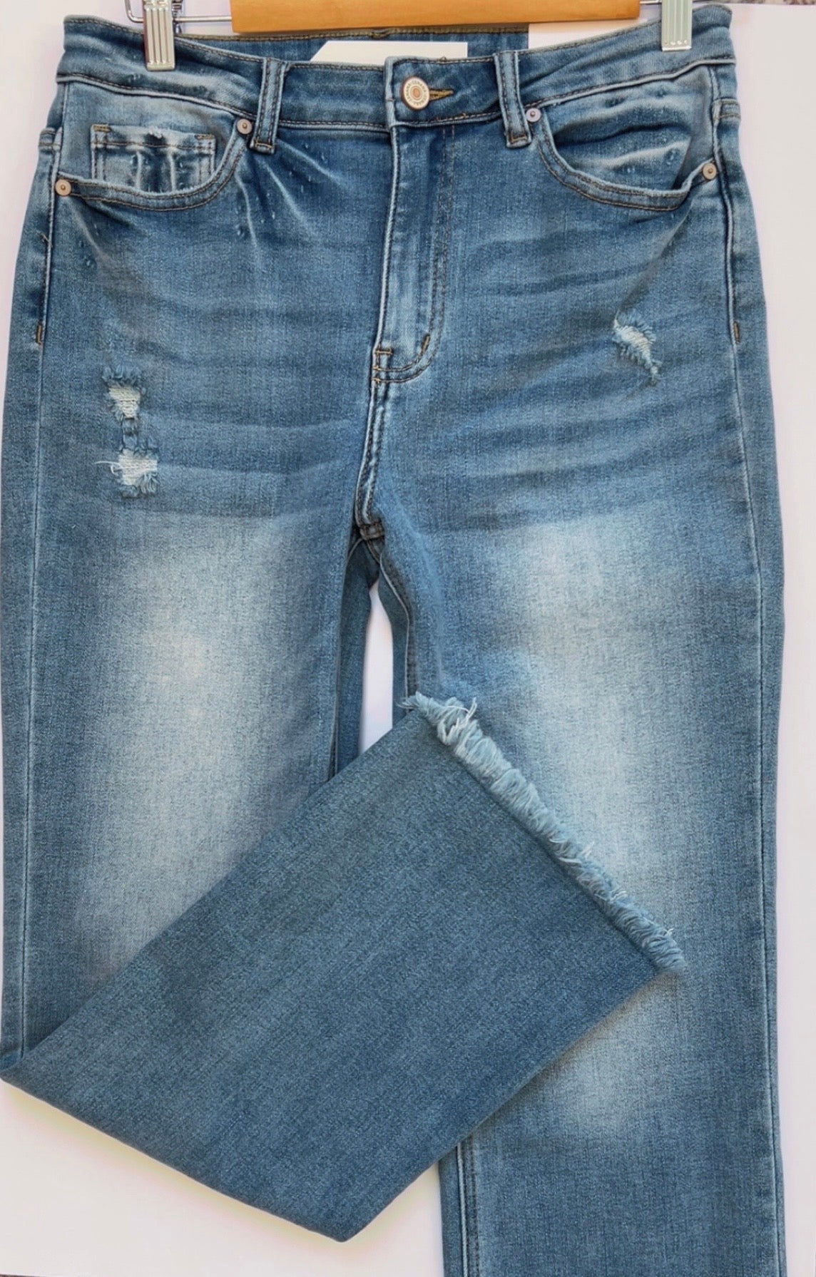 Straight High Rise Raw Hem Cropped Jeans