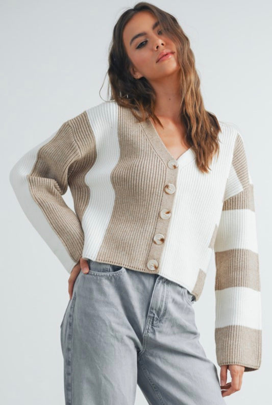Taupe Color Block Cardigan