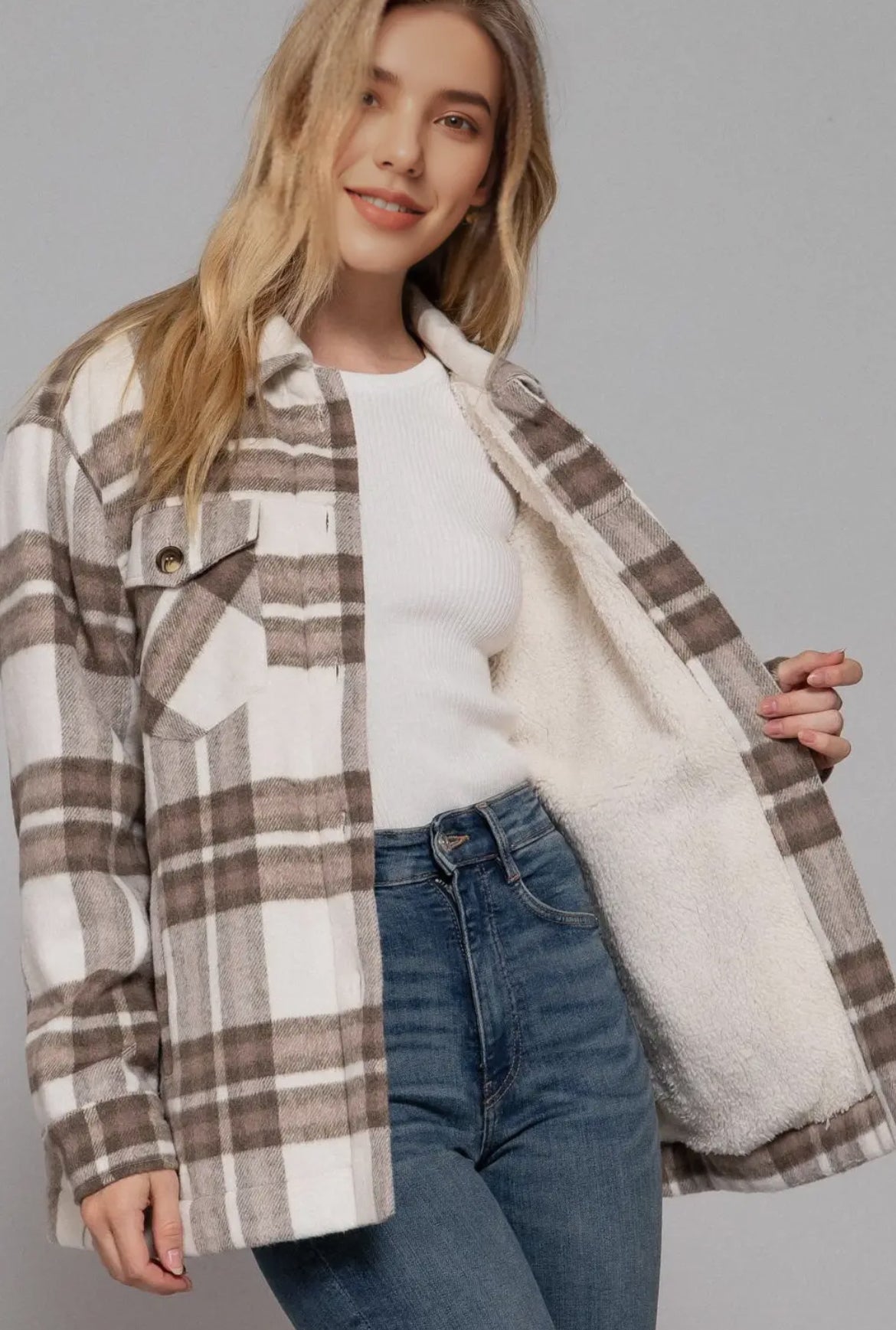 Taupe Flannel Button Down Shacket