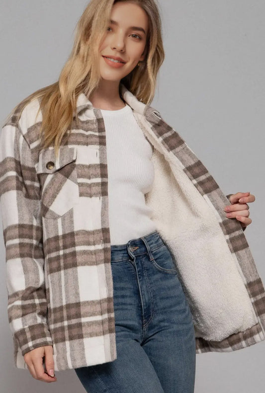 Taupe Flannel Button Down Shacket