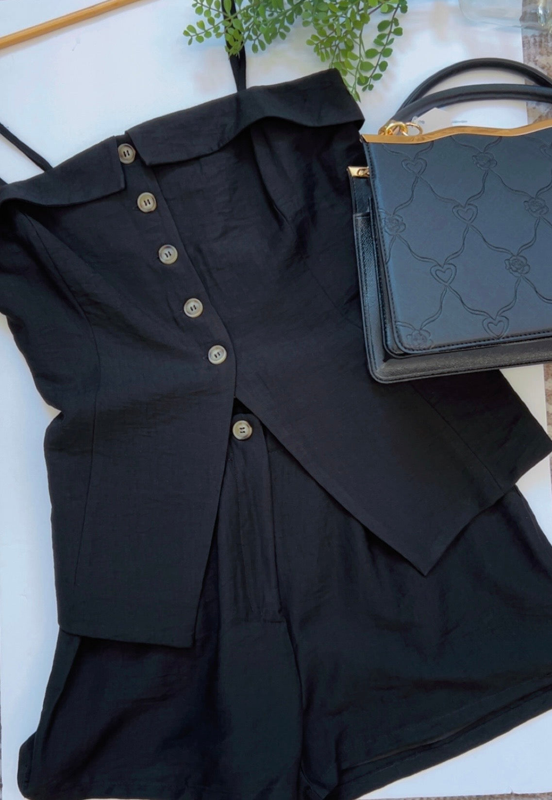 Black Button Tank & Shorts Set