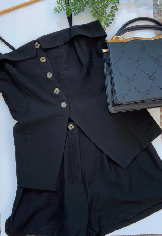 Black Button Tank & Shorts Set