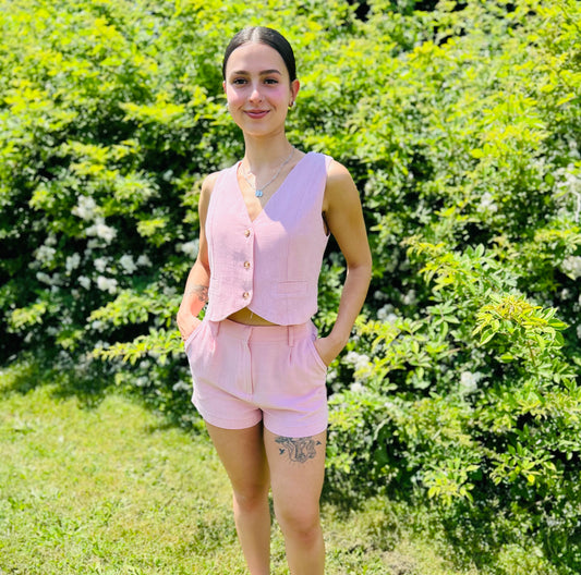 Lola Linen Vest And Shorts Set