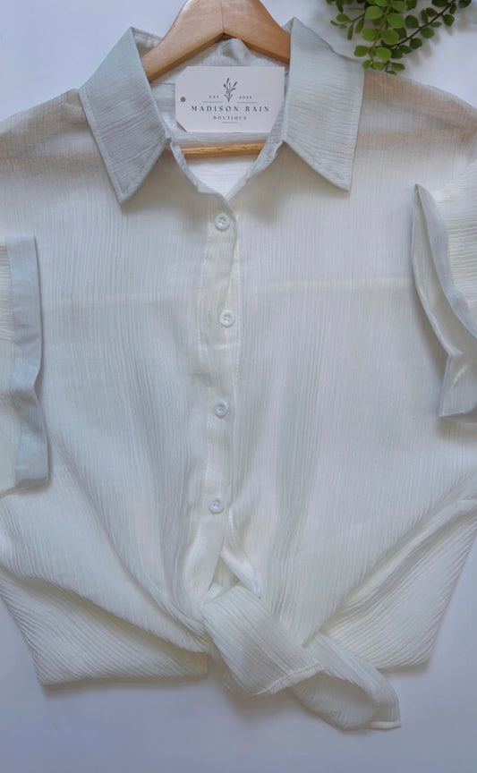 White Gauze Short Sleeve Button Down