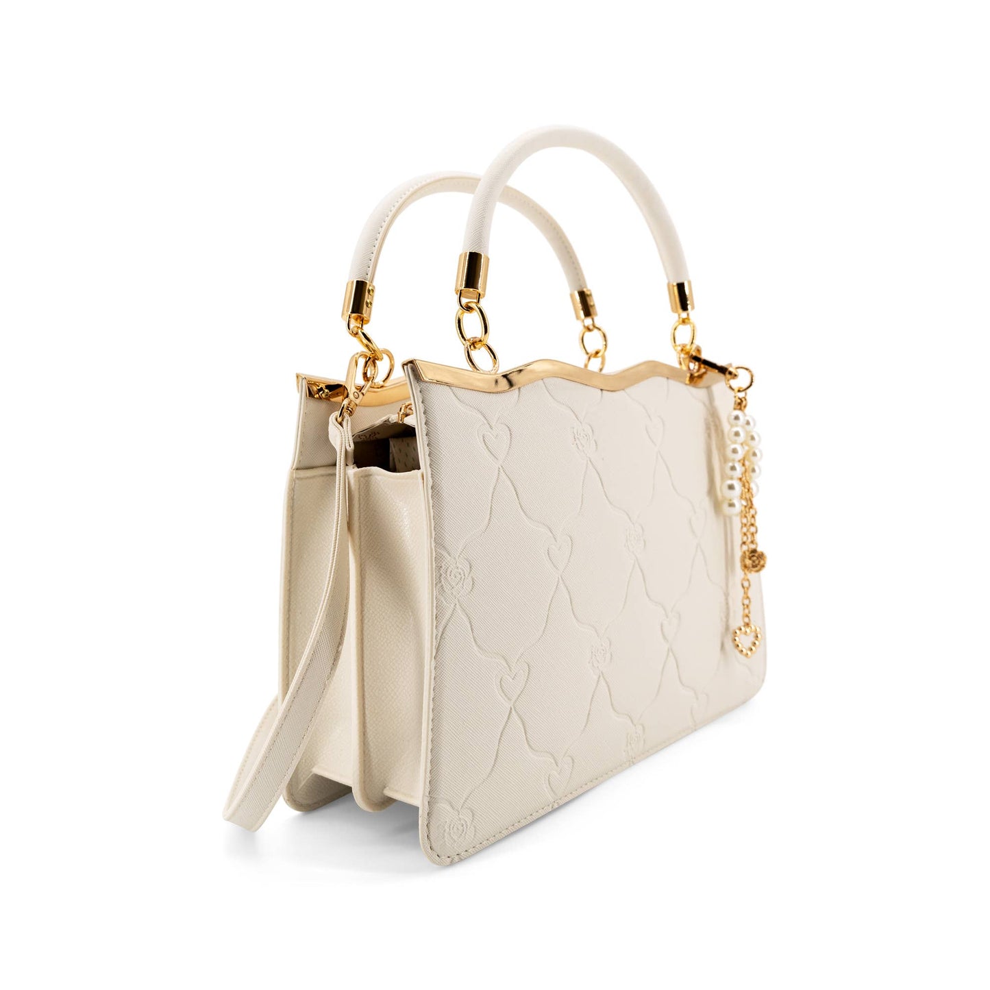 White Embossed Heart Tote