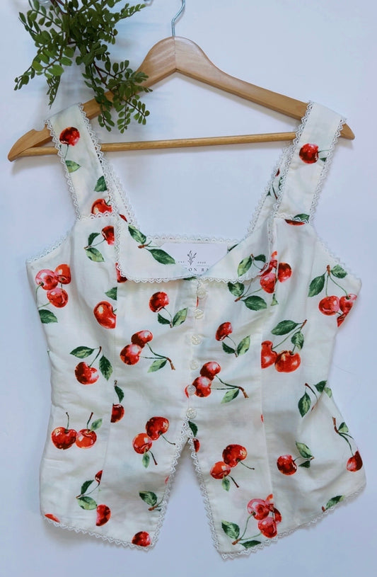 Cherry Button Down Top