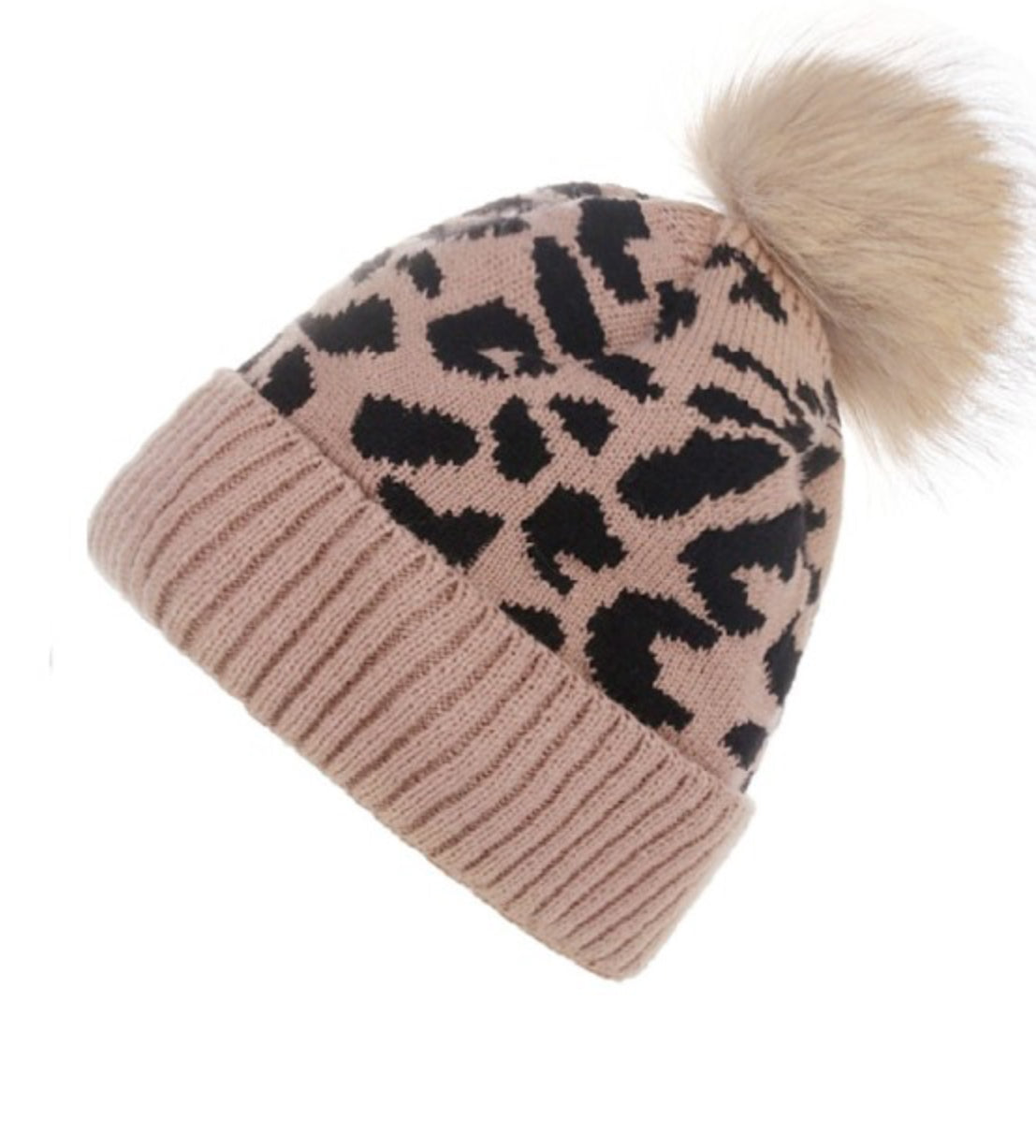 Leopard Knit Pom Beanie