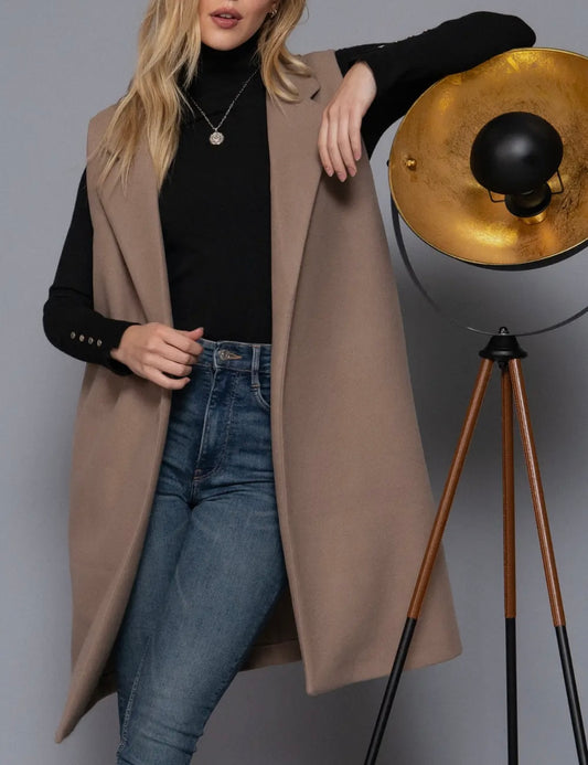 Khaki Sleeveless Soft Open Vest