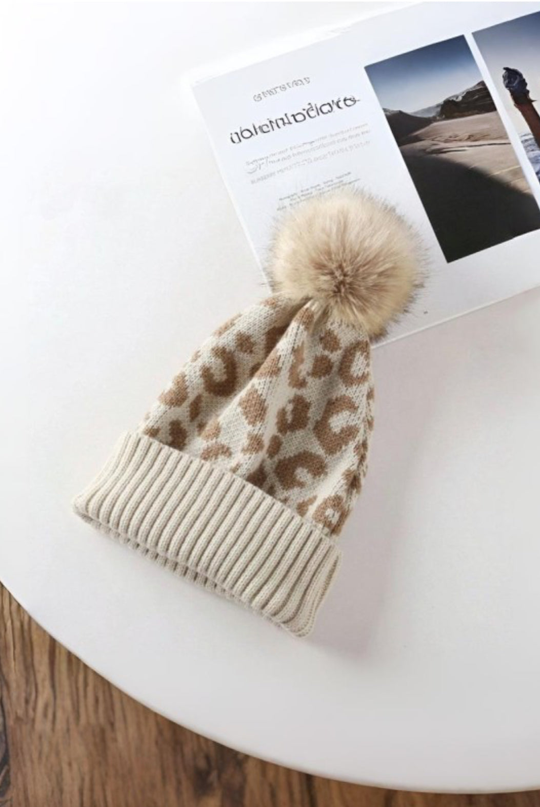 Leopard Knit Pom Beanie