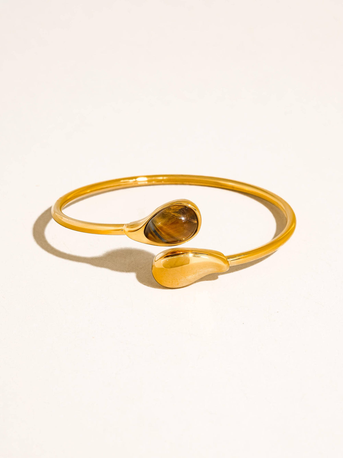 Gold Open Cuff Stone Bracelet