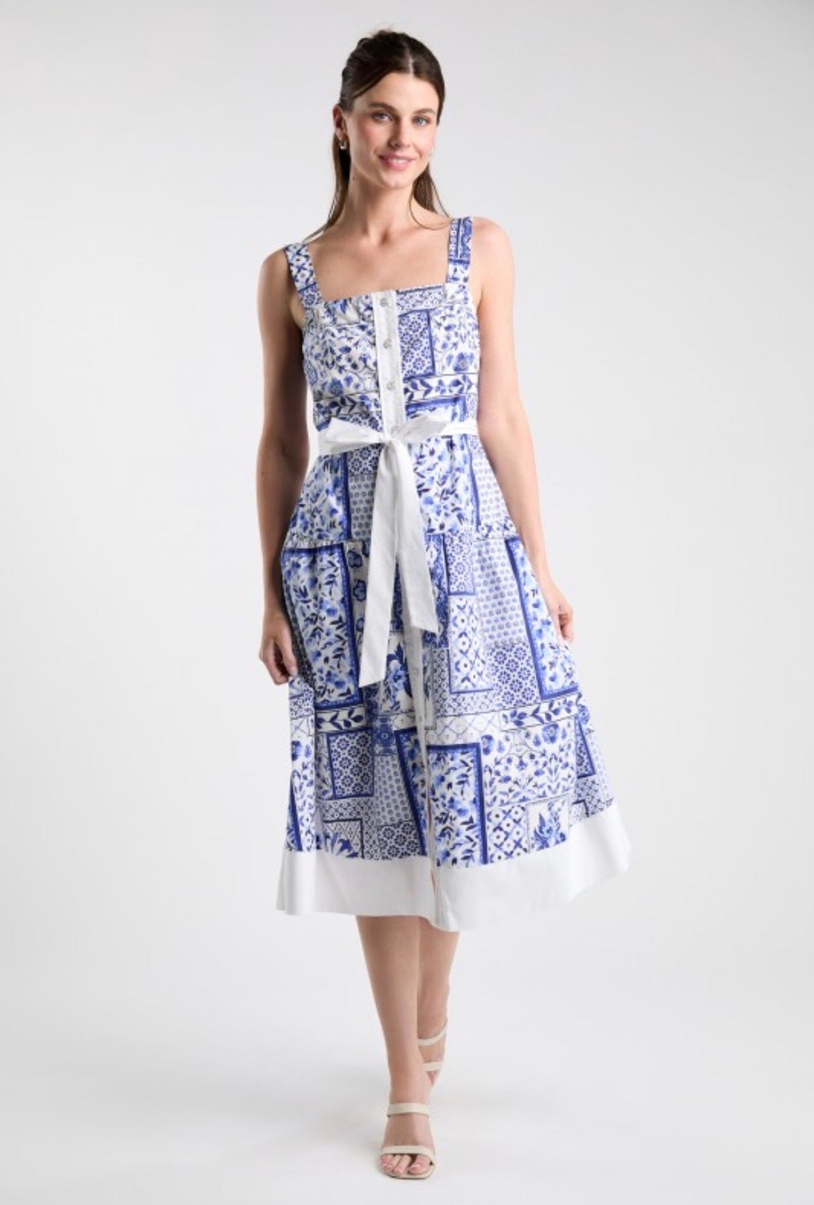 Blue Tile Print Resort Dress