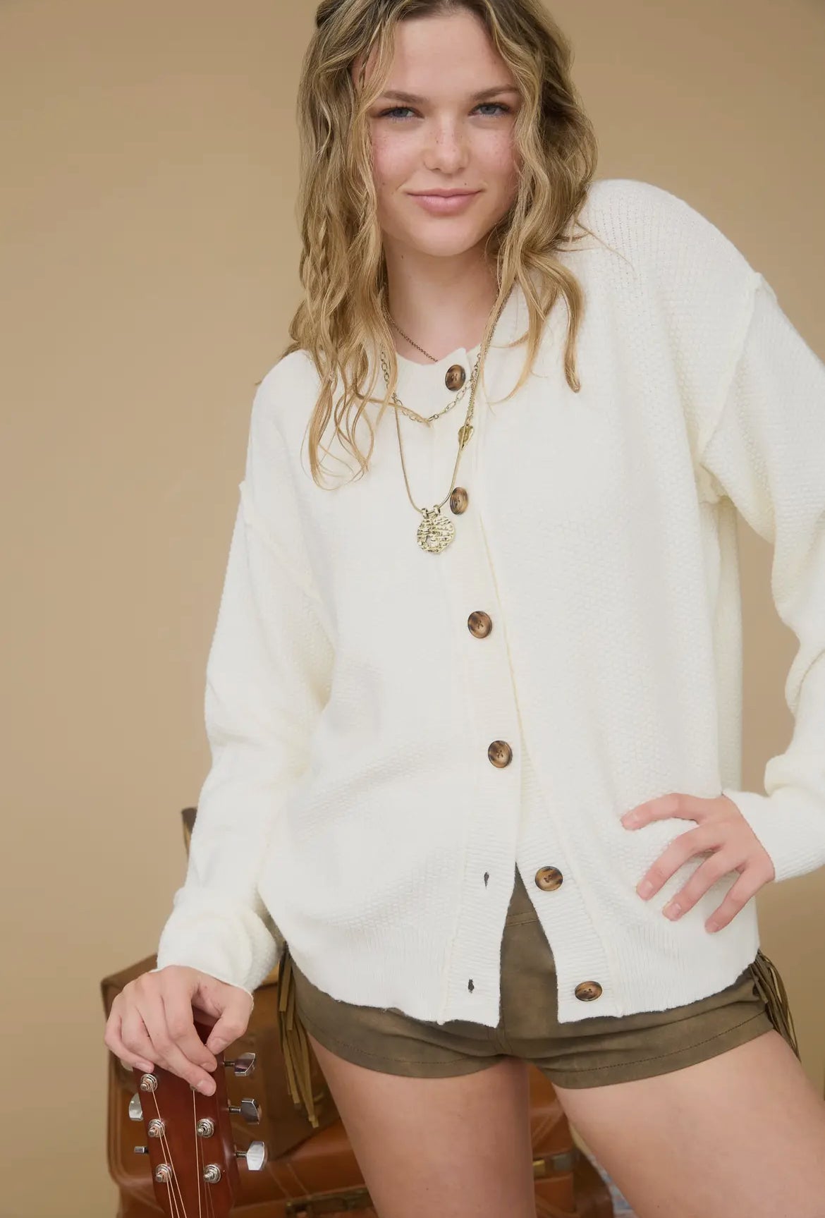 Exposed Seam Button Down Cardigan