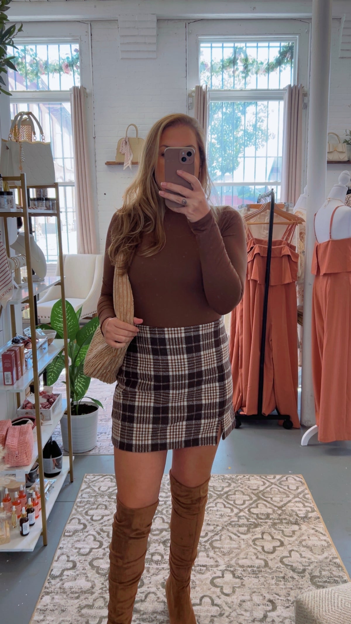 Chocolate Mocha Plaid Woven Mini Skirt