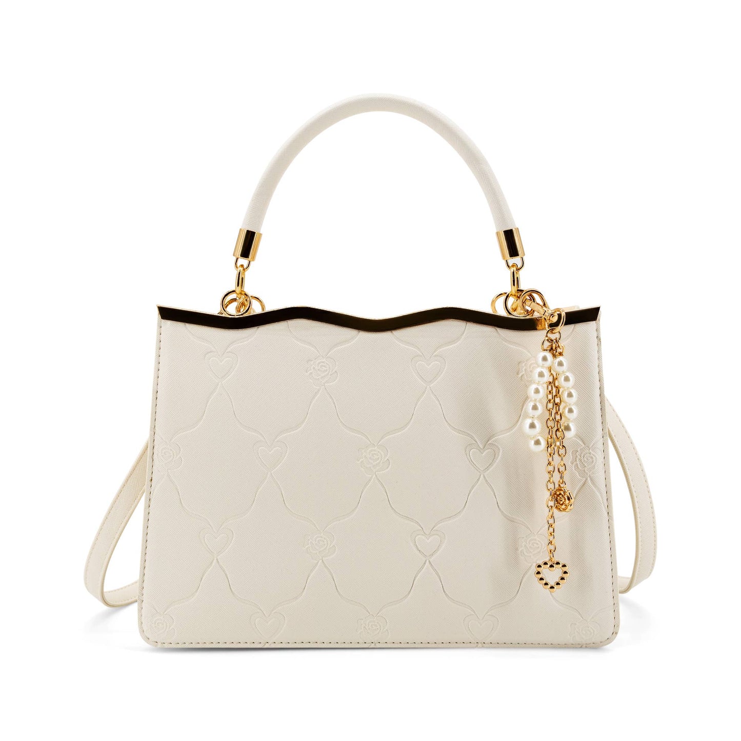 White Embossed Heart Tote