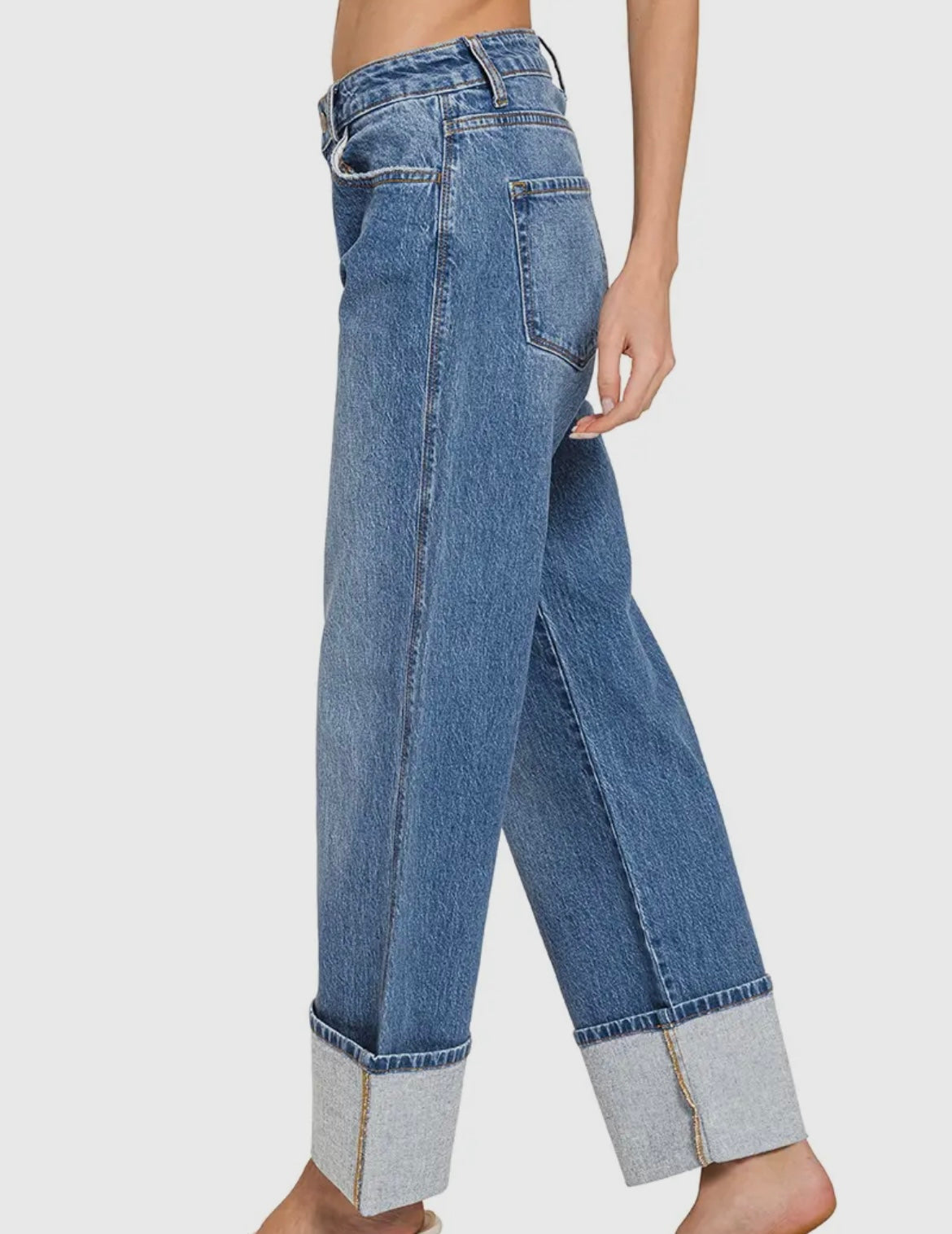 High Rise Cuffed Wide Leg Jeans