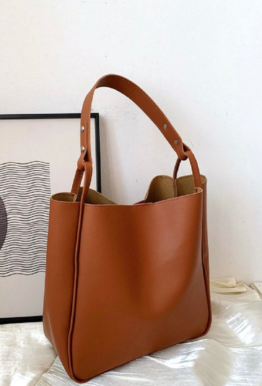 Camel Vegan Leather Pouch Bag
