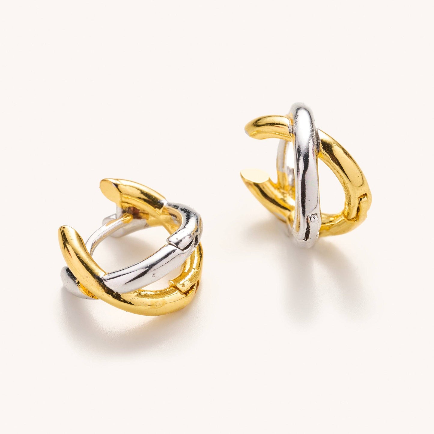 Criss Cross Mixed Metal Huggies