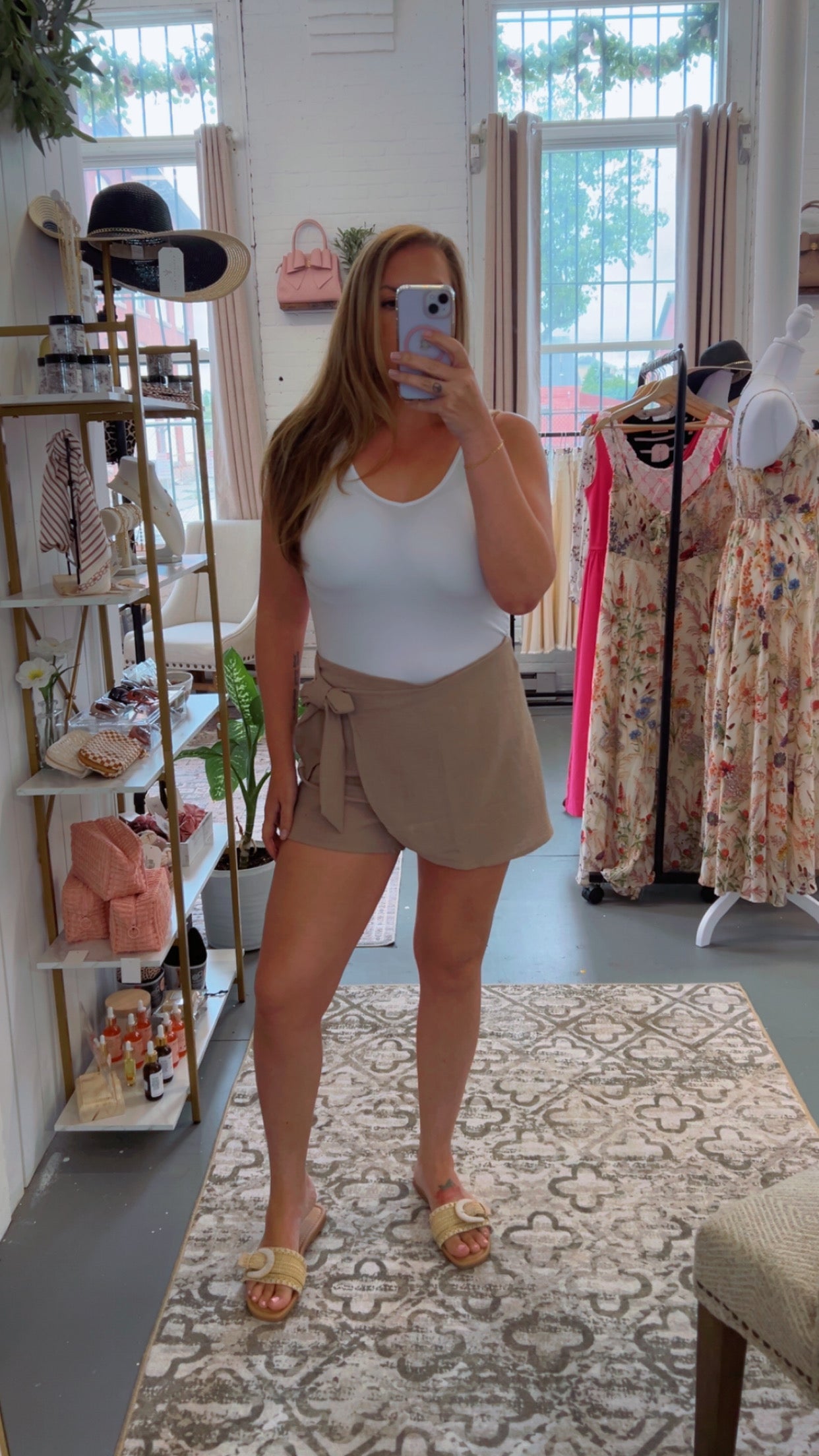Sand Side Tie Linen Skort