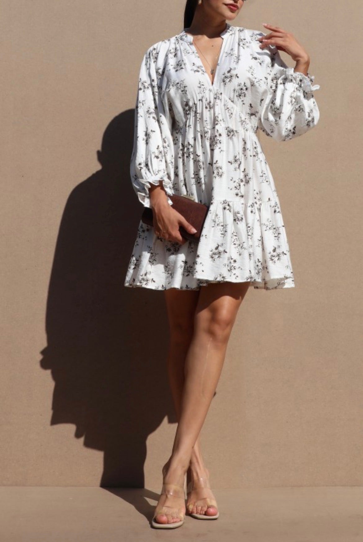 Cream Floral Woven Mini Dress